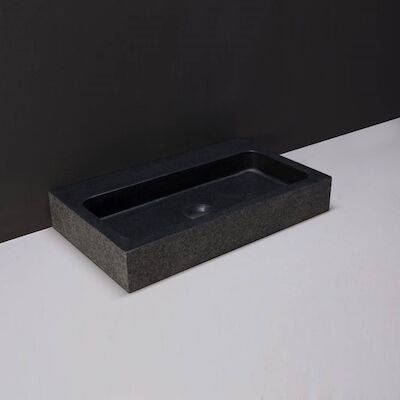Wastafel Forzalaqua Taranto Graniet Gezoet Gebrand Zonder Kraangat Zwart 50x30x8 cm