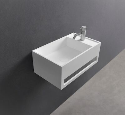 Wastafel Ideavit Solidcube-TB 50x30x20 cm Inclusief Handdoekhouder Solid Surface Mat Wit