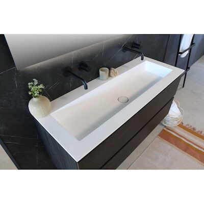 Wastafel Ink Kraft Polystone 2 Kraangaten 120 cm Mat Wit