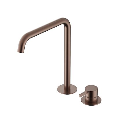 Wastafel Mengkraan Hotbath ace 2-gats Met draaibare uitloop 28 cm Geborsteld Koper PVD