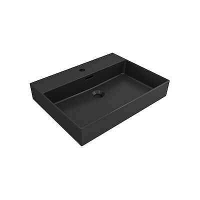 Wastafel Plieger Kansas 1 Kraangat 60×46,6 cm met Overloop Mat Zwart