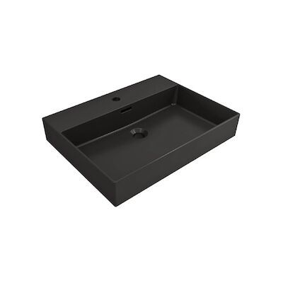 Wastafel Plieger Kansas Zonder Kraangat 60×46,6 cm met Overloop Mat Zwart