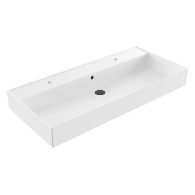 Wastafel Sanilux Edge Keramiek 100 2 Kraangaten Glans Wit