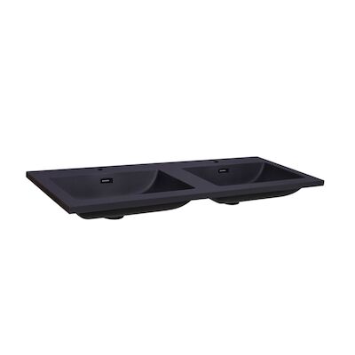 Wastafel Sanilux Quartz Classic 120x47x3 cm Dubbel Mat Zwart (2 kraangaten)