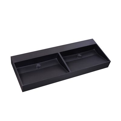 Wastafel Sanilux Quartz Trend 120x47x12 cm Dubbele Spoelbak Mat Zwart (0 kraangaten)
