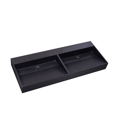 Wastafel Sanilux Quartz Trend 140x47x12 cm Dubbele Spoelbak Mat Zwart (0 kraangaten)