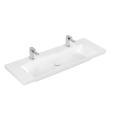 Wastafel Villeroy & Boch Subway 3.0 2 Kraangaten Zonder Overloop 130x47x16.5 cm Wit Alpin
