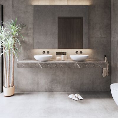 Wastafelblad Gliss Design Topdek 160×46 cm Marmer Grey Incl. 4 Ophangbeugels
