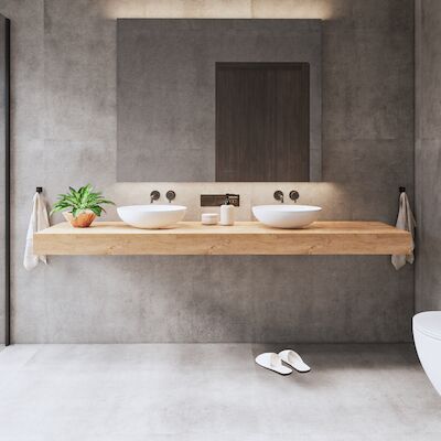 Wastafelblad Gliss Design Topdek 180×46 cm Ruw Gerookt Incl. 4 Ophangbeugels