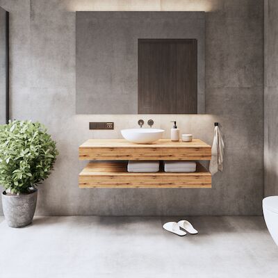 Wastafelbladset Gliss Design Topdek 2x 100×46 cm Ruw Natuur Incl. 4 Ophangbeugels Met Waskom
