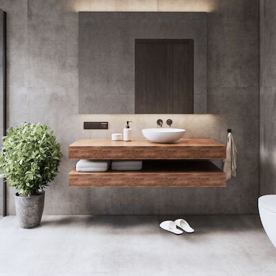 Wastafelbladset Gliss Design Topdek 2x 120×46 cm Oak Cognac Incl. 8 Ophangbeugels Met Waskommen