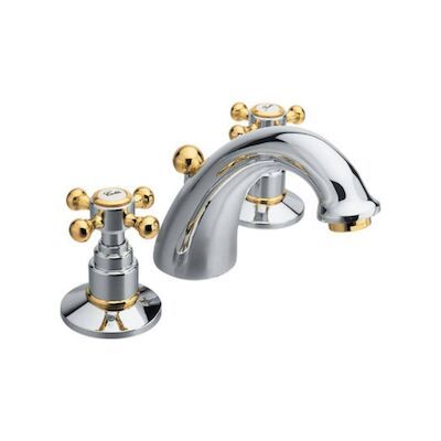 Wastafelmengkraan 3-gats Sapho Antea 2-knop Uitloop Gebogen 8.5 cm Chroom / Goud (incl. waste)
