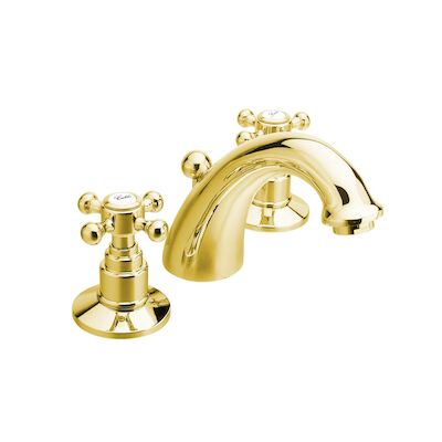 Wastafelmengkraan 3-gats Sapho Antea 2-knop Uitloop Gebogen 8.5 cm Goud (incl. waste)