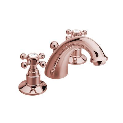 Wastafelmengkraan 3-gats Sapho Antea 2-knop Uitloop Gebogen 8.5 cm Rose Goud (incl. waste)
