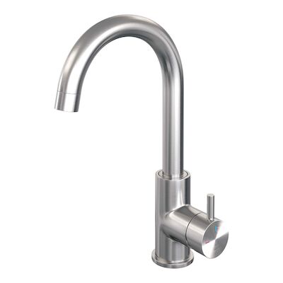 Wastafelmengkraan Brauer Brushed Edition Coldstart Opbouw Hoog Gebogen Korte Ronde Hendel Geborsteld RVS PVD