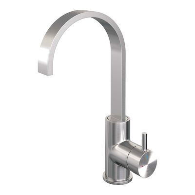 Wastafelmengkraan Brauer Brushed Edition Coldstart Opbouw Hoog Plat Gebogen Korte Ronde Hendel Geborsteld RVS PVD
