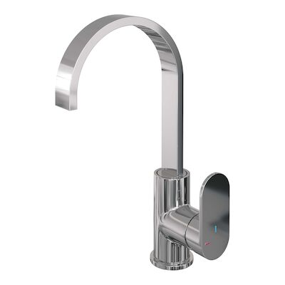 Wastafelmengkraan Brauer Chrome Edition Coldstart Opbouw Hoog Plat Gebogen Platte Hendel Chroom
