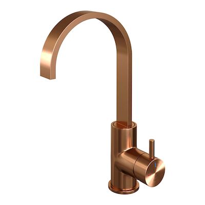 Wastafelmengkraan Brauer Copper Edition Coldstart Opbouw Hoog Plat Gebogen Korte Ronde Hendel Geborsteld Koper PVD