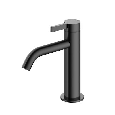 Wastafelmengkraan Hotbath Ace 1-Hendel Gebogen 15.5 cm Gepolijst Zwart PVD