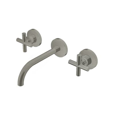 Wastafelmengkraan Hotbath Chap Inbouw 2-kruisgreep Gebogen 14.5 cm Geborsteld Nikkel