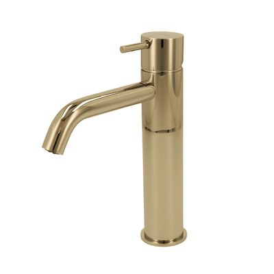 Wastafelmengkraan Hotbath Cobber 1-hendel Gebogen 21.6 cm Gepolijst Messing PVD