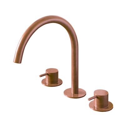 Wastafelmengkraan Hotbath Cobber 3 gats 2-hendel Gebogen 26.1 cm Geborsteld Koper Living Colours