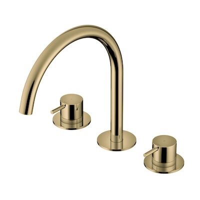 Wastafelmengkraan Hotbath Cobber 3 gats 2-hendel Gebogen 26.1 cm Gepolijst Messing PVD
