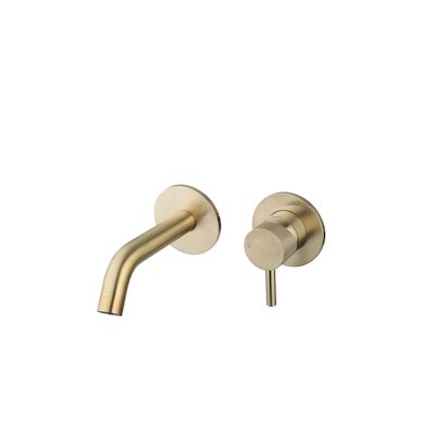 Wastafelmengkraan Inbouw Sanilux Newt Met Box Rond Met Geribbeld Knop Goud Geborsteld