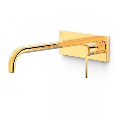 Wastafelmengkraan Inbouw Tres Study Exclusive met Afdekplaat Gebogen Uitloop 24 cm en Hendel Goud