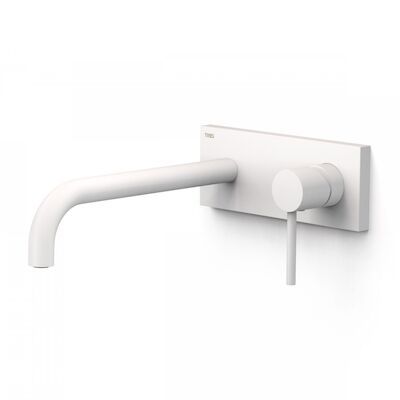 Wastafelmengkraan Inbouw Tres Study Exclusive met Afdekplaat Gebogen Uitloop 24 cm en Hendel Mat Wit