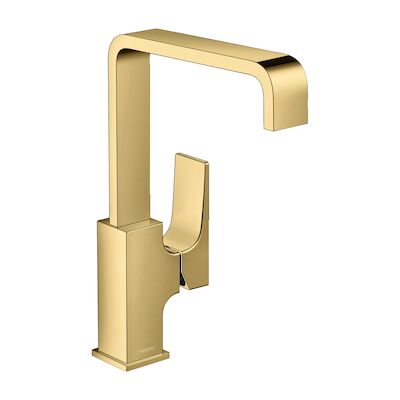 Wastafelmengkraan Metropol HansGrohe Eengreeps 230 met Rechte Greep en Push-Open Afvoer Gepolijst Goud
