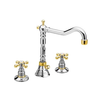 Wastafelmengkraan Retro 3-gats Sapho Antea 2-knop Uitloop Gebogen 17.5 cm Chroom / Goud (incl. waste)