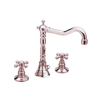 Wastafelmengkraan Retro 3-gats Sapho Antea 2-knop Uitloop Gebogen 17.5 cm Rose Goud (incl. waste)