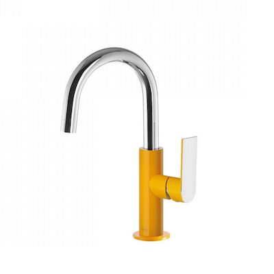 Wastafelmengkraan Tres Loft Colors 1-hendel Uitloop Gebogen 17 cm Rond Geel Chroom