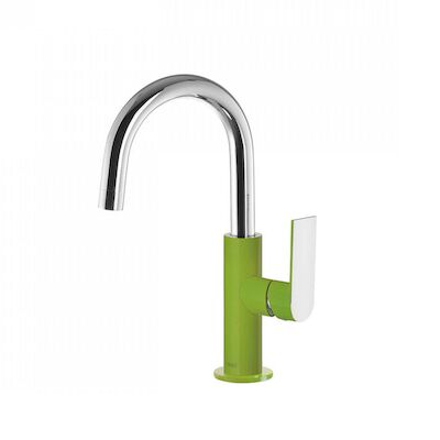 Wastafelmengkraan Tres Loft Colors 1-hendel Uitloop Gebogen 17 cm Rond Groen Chroom
