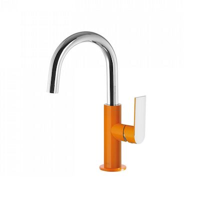 Wastafelmengkraan Tres Loft Colors 1-hendel Uitloop Gebogen 17 cm Rond Oranje Chroom