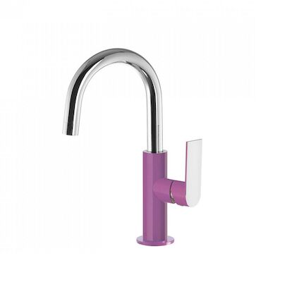 Wastafelmengkraan Tres Loft Colors 1-hendel Uitloop Gebogen 17 cm Rond Paars Chroom