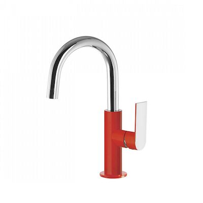 Wastafelmengkraan Tres Loft Colors 1-hendel Uitloop Gebogen 17 cm Rond Rood Chroom