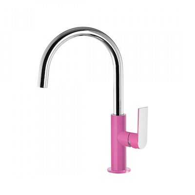 Wastafelmengkraan Tres Loft Colors 1-hendel Uitloop Gebogen 20 cm Rond Fuchsia Chroom