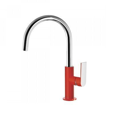 Wastafelmengkraan Tres Loft Colors 1-hendel Uitloop Gebogen 20 cm Rond Rood Chroom