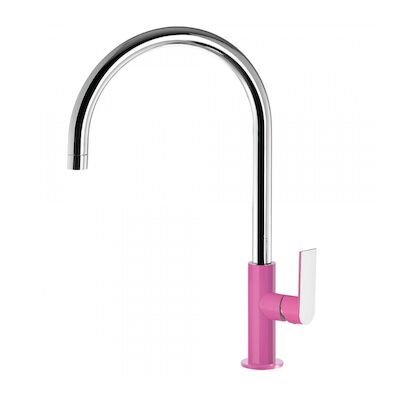 Wastafelmengkraan Tres Loft Colors 1-hendel Uitloop Gebogen 26 cm Rond Fuchsia Chroom