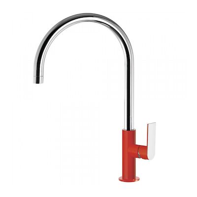Wastafelmengkraan Tres Loft Colors 1-hendel Uitloop Gebogen 26 cm Rond Rood Chroom