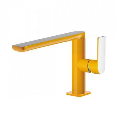 Wastafelmengkraan Tres Loft Colors 1-hendel Uitloop Recht 15.5 cm Rond Geel Chroom