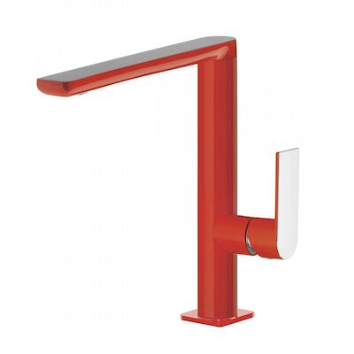 Wastafelmengkraan Tres Loft Colors 1-hendel Uitloop Recht 22 cm Rond Rood Chroom