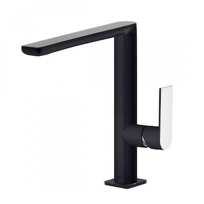 Wastafelmengkraan Tres Loft Colors 1-Hendel Uitloop Recht 22 cm Rond Zwart Chroom
