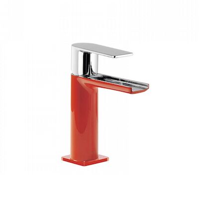 Wastafelmengkraan Tres Loft Colors 1-hendel Waterval Uitloop 10.4 cm Rond Rood Chroom