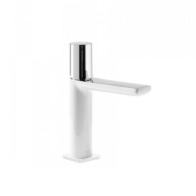 Wastafelmengkraan Tres Loft Colors 1-Knop Uitloop Recht 11,3 cm met Waterval Rond Wit Chroom