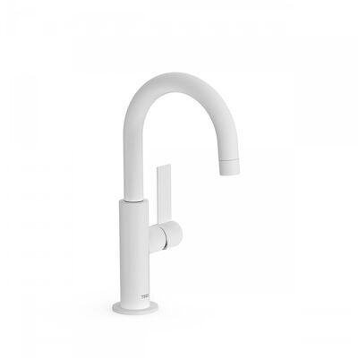 Wastafelmengkraan Tres Project 1-Hendel Uitloop Gebogen 17 cm Rond Mat Wit