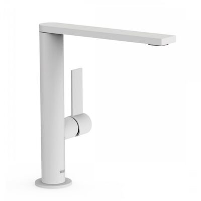Wastafelmengkraan Tres Project 1-Hendel Uitloop Recht 21,8 cm Rond Mat Wit