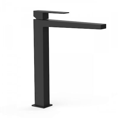 Wastafelmengkraan Tres Slim Exclusive Vierkant met Hendel Hoog Mat Zwart